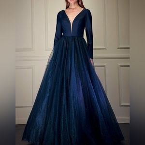 COPY - Navy blue long sleeve formal evening bridesmaid mother of the bride dress